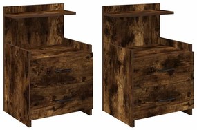 858641 vidaXL Нощни шкафчета, 2 бр. с 2 чекмеджета, пушен дъб, 40x36,5x62 см
