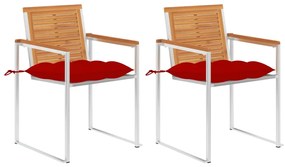 3061509 vidaXL Градински столове с възглавници, 2 бр, акация масив и стомана