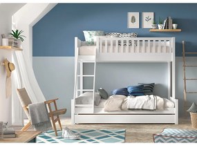 Бяло двуетажно детско легло от масивен бор с място за съхранение 140x200/90x200 cm SCOTT – Vipack