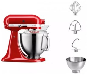 Планетарен миксер Artisan Elegance KitchenAid 5KSM185PSEER, 300W, 4.8 л, Direct drive, 10 скорости, Червен