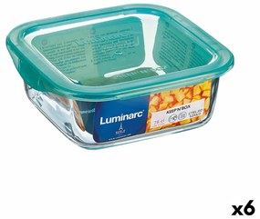 Квадратна Кутия за Обяд с Капак Luminarc Keep'n Lagon 10 x 5,4 cm цвят тюркоаз 380 ml Двуцветен Cтъкло (6 броя)