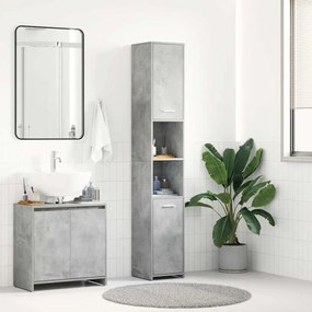 802601 vidaXL Шкаф за баня, бетонно сив, 30x30x183,5 см, инженерно дърво