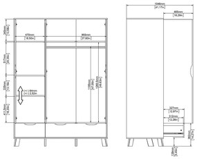 Гардероб от дъбов декор с огледало в бял и естествен цвят 147x201x58 cm Ikast – Tvilum