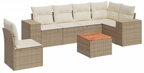 3257801 vidaXL Градински диван с възглавници, 7 части, бежов полиратан