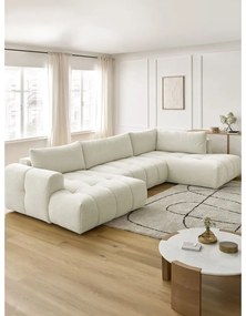 Бежов сгъваем/с място за съхранение ъглов диван (десен ъгъл/U форма) Fuji – Bobochic Paris