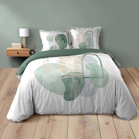 Бяло-зелено двойно памучно спално бельо 200x200 cm Terrazia – douceur d'intérieur
