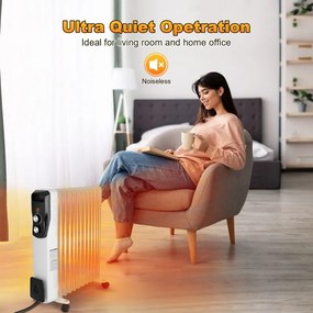 Маслен радиатор Sailnovo NSC-250-11F1, 2500W, 11 ребра, 30 м2, 3 степени, Въртящи се на 360 колелца, 10-35C, Бял