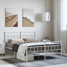 355728 vidaXL Метална рамка за легло с горна и долна табла, бяла, 150x200 см