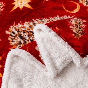 Коледно червено одеяло с мотиви на агне и дърво - топло двустранно одеяло Ширина: 200 см | Дължина: 220 см