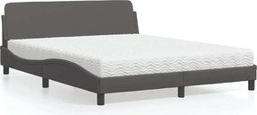 3208440 vidaXL Легло с матрак Dover, сиво, 160x200 см, изкуствена кожа