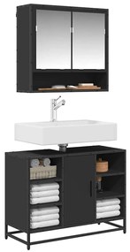 849289 vidaXL Шкаф за мивка за баня, черен, 80x33x60 см, инженерно дърво