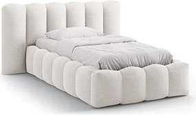 Кремаво единично легло 90x200 cm тапицирано с място за съхранение с включена подматрачна рамка Lupine – Micadoni