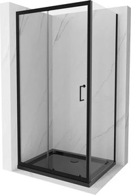 Mexen Apia плъзгаща се душ кабина 90 x 80 см, прозрачна, черна + вана Flat, черна