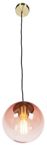 Висяща лампа в стил арт деко с месинг и розово стъкло 20 см - Pallon