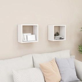 807025 vidaXL Стенни кубични рафтове, 2 бр, бели, 26x15x26 см