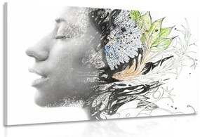 Картина на платно – Жена с нарисувани цветя