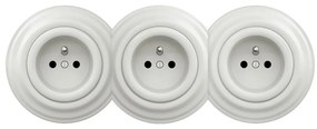 Kliklap - Троен ретро домашен контакт с рамка, 230 V, бял