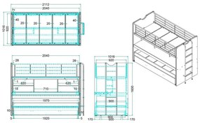 Бяло-сиво двуетажно разтегателно детско легло с място за съхранение и включена подматрачна рамка 90x200 cmBonny – Vipack