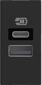 BTICINO Розетка 2xUSB за зареждане тип A+C 3A 15W 1 мод. цвят Черен /блистер/ Classia  - RG4191AC