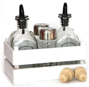 Стъклен оливерник от 5 части в бяла дървена касетка HORECANO-(HRC54332)