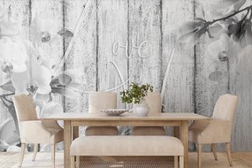 Тапет – Черно-бял натюрморт с надпис - Love begins at home