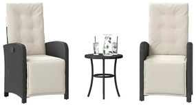 365200 vidaXL Бистро комплект с възглавници 3 части черен полиратан