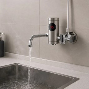 Нагревател за вода Rosberg R57100J, 3300W, 30-60°C, Дисплей, Стенен монтаж, IPX4, Инокс
