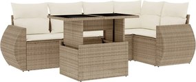 3268518 vidaXL Градински диван с възглавници, 6 части, бежов полиратан