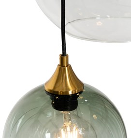 Висяща лампа в стил арт деко месинг с кръгло синьо стъкло 7-светлина - Sandra