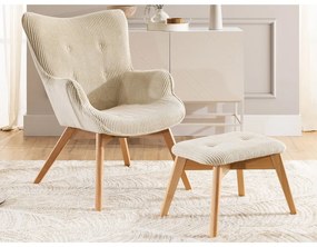 Бежов фотьойл с табуретка от рипсено кадифе Niko – Ropez