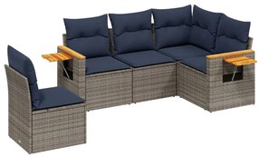 3226817 vidaXL Градински диван с възглавници, 5 части, полиратан, сив