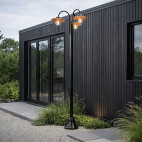 Външна лампа черна с мед 235 см 3 светлини IP44 - Мюнхен