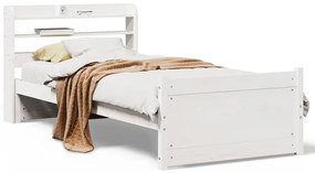3306747 vidaXL Рамка за легло с табла, бяла, 75x190 см, борово дърво масив