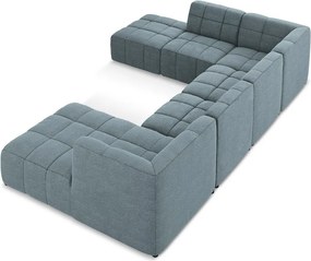 Син ъглов диван от прежда с примки от букле (U форма) Aloha – Makamii