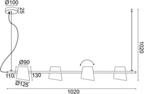 Висяща таванна лампа Ayran 4-лампи-Xalkino
