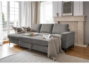 Сив разтегателен ъглов диван от рипсено кадифе (ляв ъгъл) Lofty Lilly – Miuform