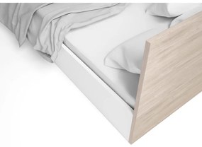 Бяло/естествено дъбово двойно легло с място за съхранение 140x190 cm Sahara - Marckeric