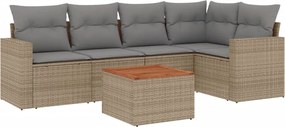 3256444 vidaXL Градински диван с възглавници 6 части бежов микс полиратан