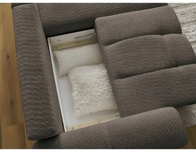 Кафяв сгъваем/с място за съхранение ъглов диван от прежда с примки от букле (десен ъгъл) Roxelane – Bobochic Paris