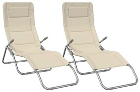 360173 vidaXL Сгъваеми шезлонги 2 бр кремав текстилен и боядисана стомана