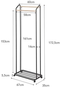 Черна метална стойка за дрехи на колелца Tower – YAMAZAKI
