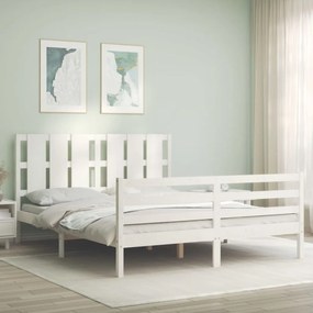 3194122 vidaXL Рамка за легло с табла бяла 5FT King Size масивно дърво