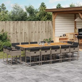 3211418 vidaXL Градински комплект с възглавници 15 части полиратан сив