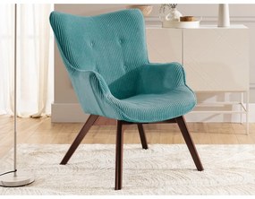 Тюркоазен фотьойл с табуретка от рипсено кадифе Niko – Ropez