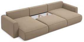 Светлокафяв кадифен разтегателен ъглов диван с място за съхранение (U форма) Kapua – Makamii