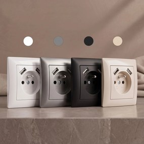 Единичен контакт със заземяване + 2x USB-A OSTE JNH003-G Beige