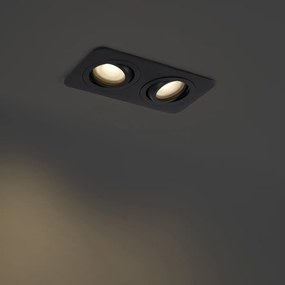 Заоблен вграден прожектор черен GU10 50mm въртящ се и накланящ се IP44 2-светлини - Alberto
