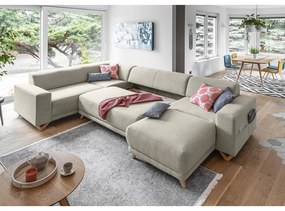 Бежов разтегателен/с място за съхранение ъглов диван (ляв ъгъл/U форма) Classy Sophie – Miuform