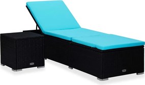 310227 vidaXL Шезлонг с шалте и маса за чай, полиратан, син