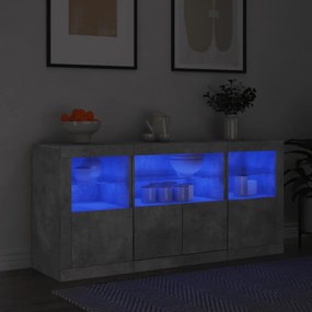 Sonata H Сайдборд с LED светлини, бетонно сив, 142,5x37x67 см